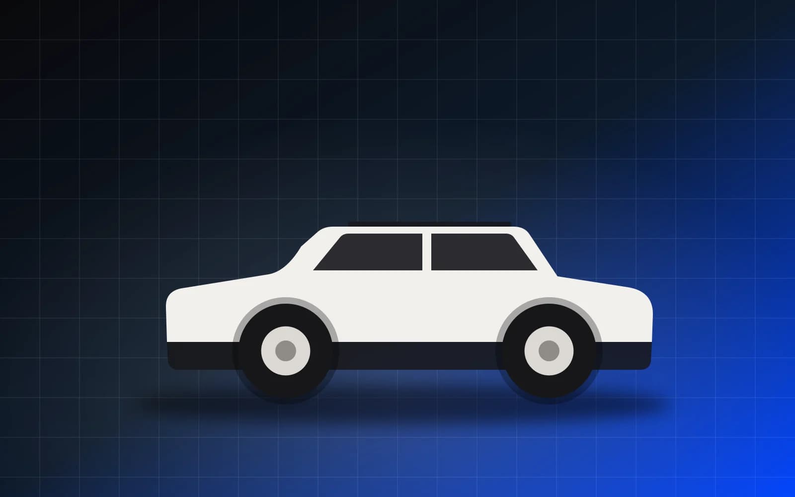 Ilustração de um SUV branco sobre degradê azul