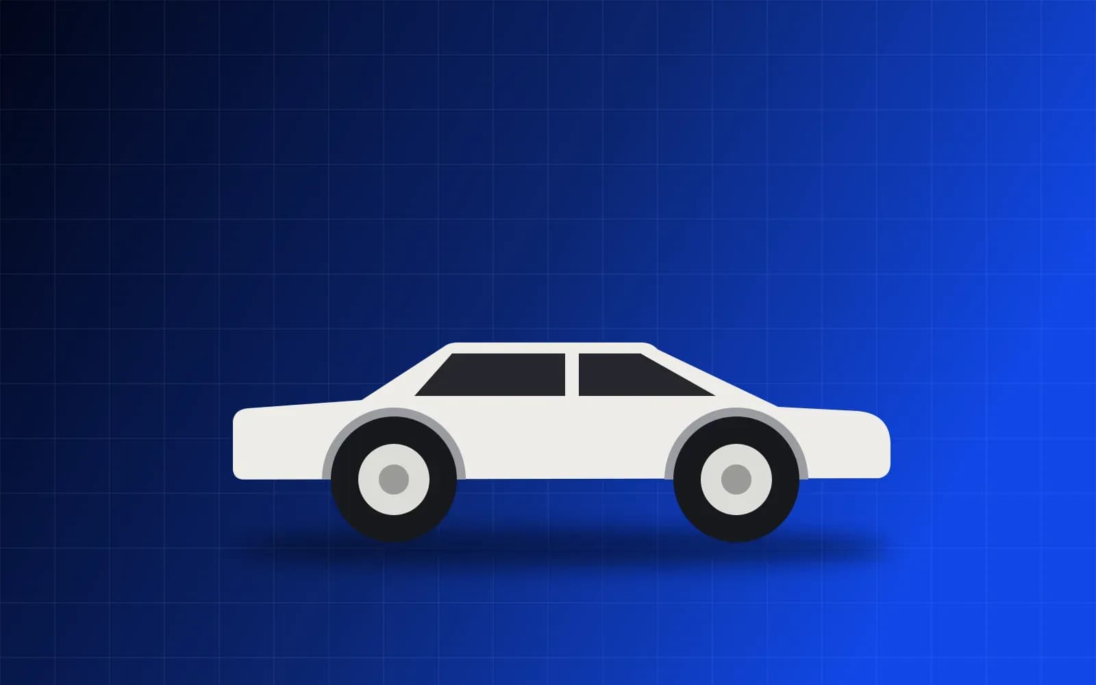 Ilustração de um sedã branco sobre degradê azul