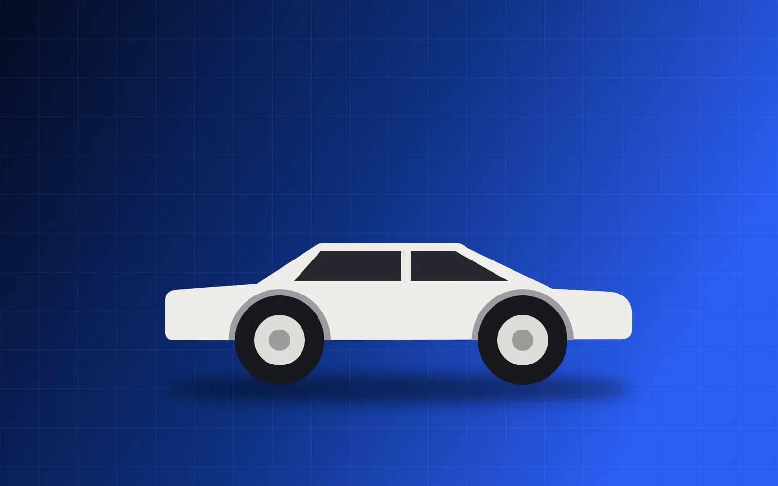 Ilustração de um sedã branco sobre degradê azul